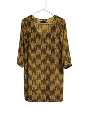 The Addison Story Anthropologie Silk Shift Dress Geo Print Gold‎ Black